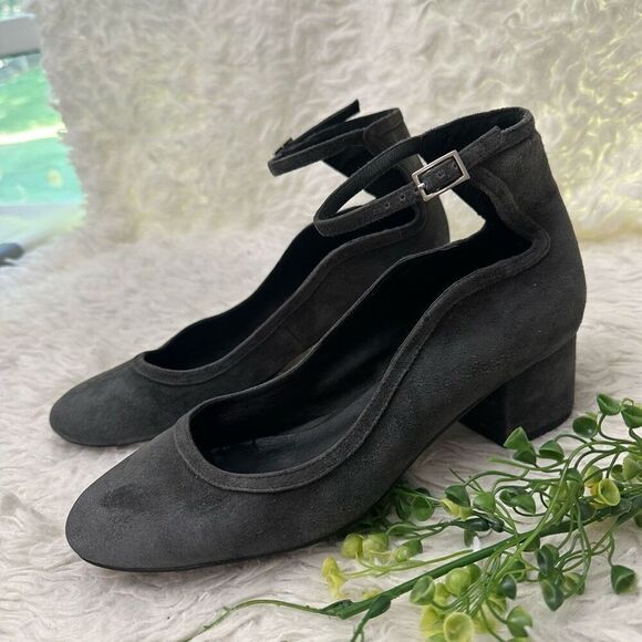Free People × Jeffrey Campbell Grey Suede Ankle Strap Block Heel Pumps size 9 - Picture 4 of 8